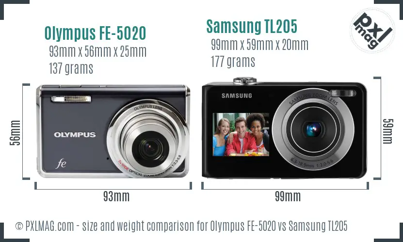 Olympus FE-5020 vs Samsung TL205 size comparison Olympus FE-5020 vs Samsung TL205 size comparison