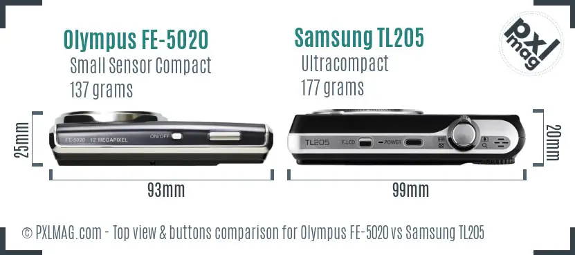 Olympus FE-5020 vs Samsung TL205 top view buttons comparison Olympus FE-5020 vs Samsung TL205 top view buttons comparison
