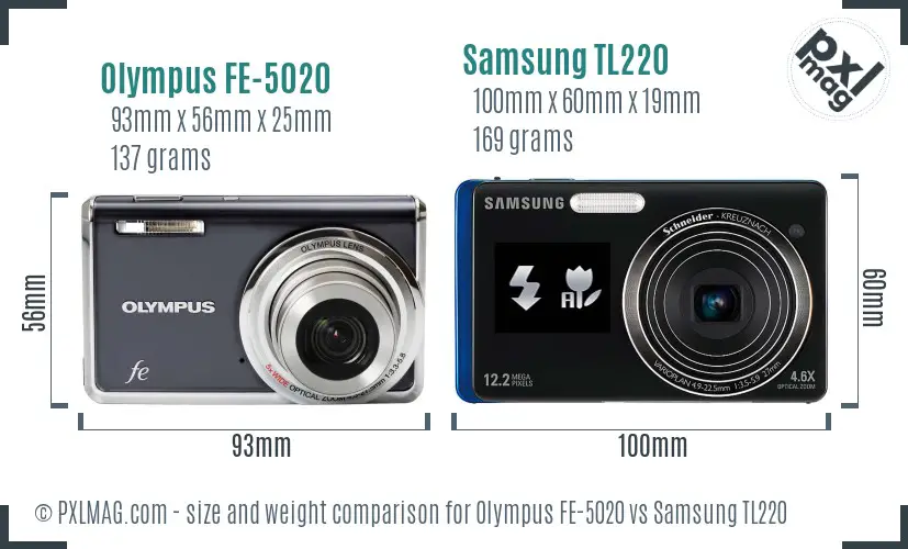 Olympus FE-5020 vs Samsung TL220 size comparison