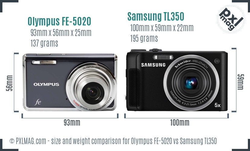 Olympus FE-5020 vs Samsung TL350 size comparison Olympus FE-5020 vs Samsung TL350 size comparison