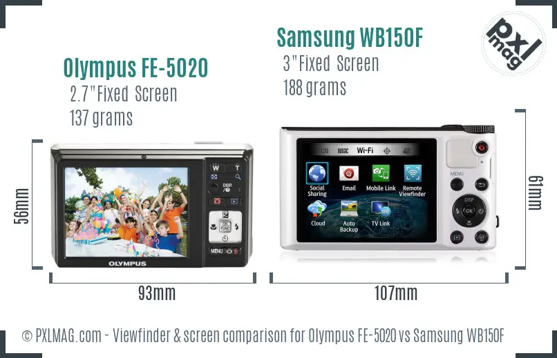 Olympus FE-5020 vs Samsung WB150F Screen and Viewfinder comparison Olympus FE-5020 vs Samsung WB150F Screen and Viewfinder comparison