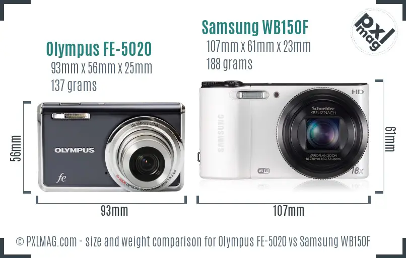 Olympus FE-5020 vs Samsung WB150F size comparison Olympus FE-5020 vs Samsung WB150F size comparison