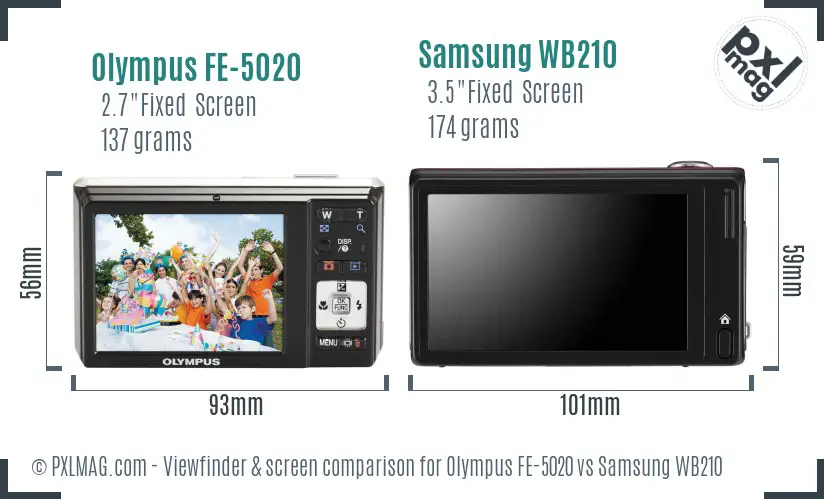 Olympus FE-5020 vs Samsung WB210 Screen and Viewfinder comparison