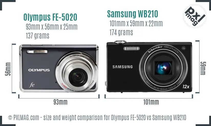 Olympus FE-5020 vs Samsung WB210 size comparison