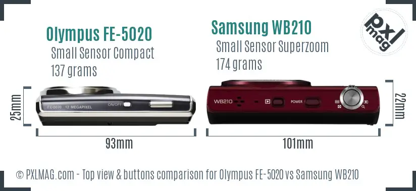 Olympus FE-5020 vs Samsung WB210 top view buttons comparison