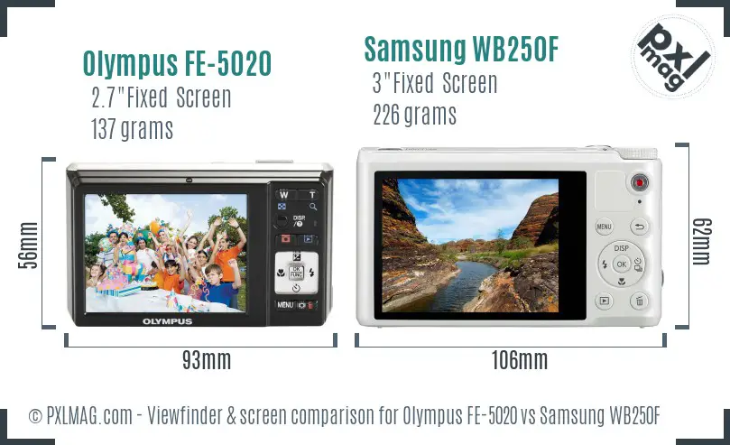 Olympus FE-5020 vs Samsung WB250F Screen and Viewfinder comparison