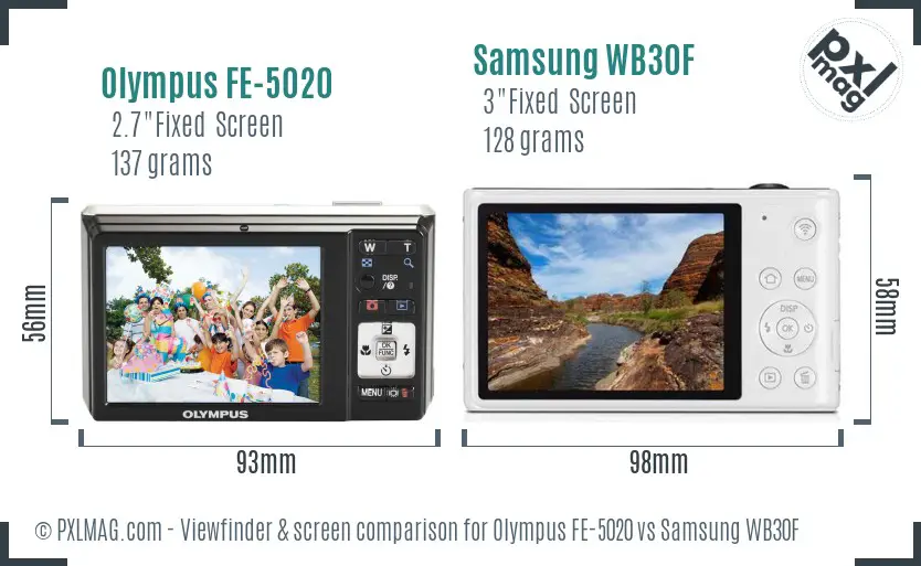 Olympus FE-5020 vs Samsung WB30F Screen and Viewfinder comparison