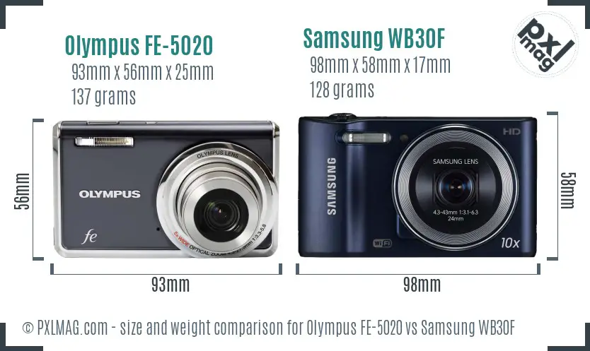 Olympus FE-5020 vs Samsung WB30F size comparison