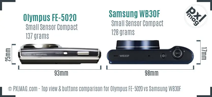Olympus FE-5020 vs Samsung WB30F top view buttons comparison