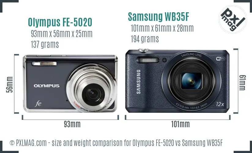 Olympus FE-5020 vs Samsung WB35F size comparison
