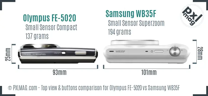Olympus FE-5020 vs Samsung WB35F top view buttons comparison