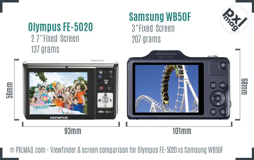 Olympus FE-5020 vs Samsung WB50F Screen and Viewfinder comparison