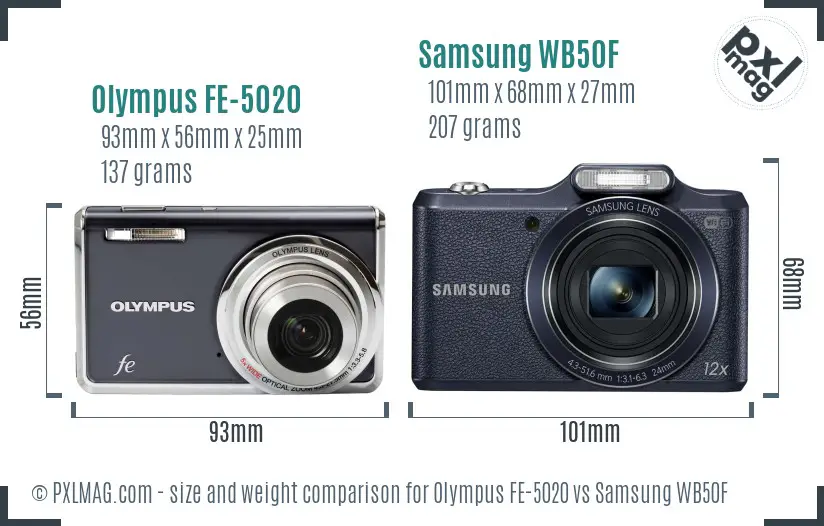 Olympus FE-5020 vs Samsung WB50F size comparison