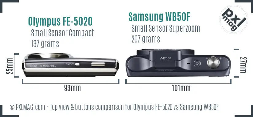 Olympus FE-5020 vs Samsung WB50F top view buttons comparison