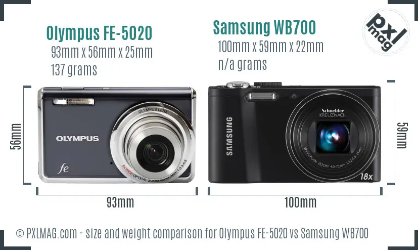 Olympus FE-5020 vs Samsung WB700 size comparison