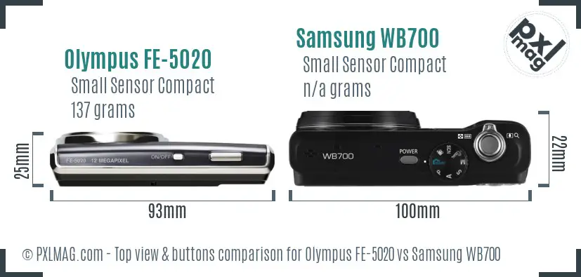 Olympus FE-5020 vs Samsung WB700 top view buttons comparison