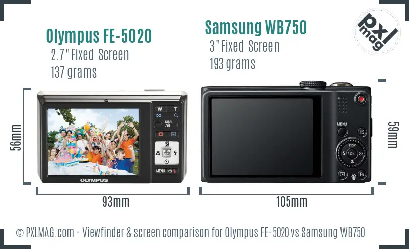 Olympus FE-5020 vs Samsung WB750 Screen and Viewfinder comparison