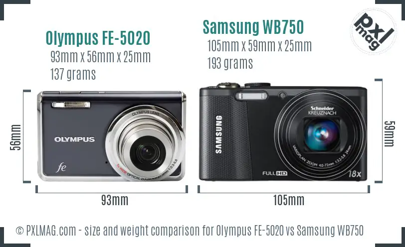Olympus FE-5020 vs Samsung WB750 size comparison