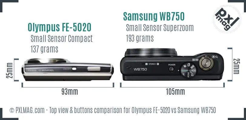 Olympus FE-5020 vs Samsung WB750 top view buttons comparison