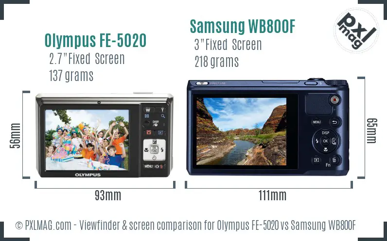 Olympus FE-5020 vs Samsung WB800F Screen and Viewfinder comparison
