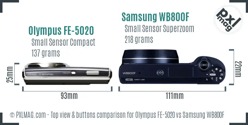 Olympus FE-5020 vs Samsung WB800F top view buttons comparison