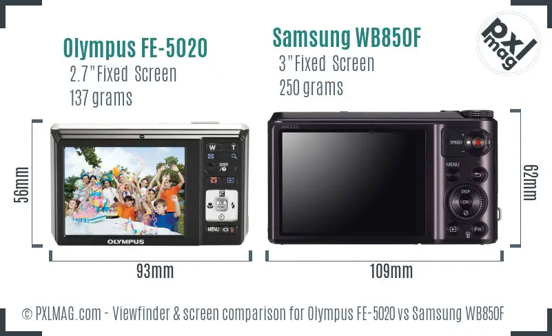 Olympus FE-5020 vs Samsung WB850F Screen and Viewfinder comparison