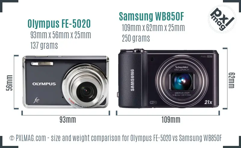 Olympus FE-5020 vs Samsung WB850F size comparison Olympus FE-5020 vs Samsung WB850F size comparison