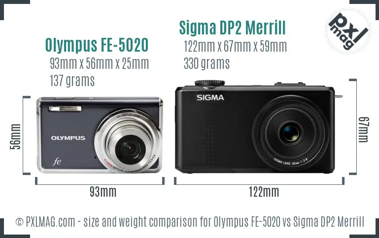 Olympus FE-5020 vs Sigma DP2 Merrill size comparison