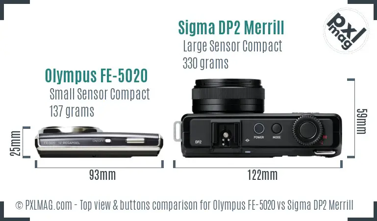Olympus FE-5020 vs Sigma DP2 Merrill top view buttons comparison