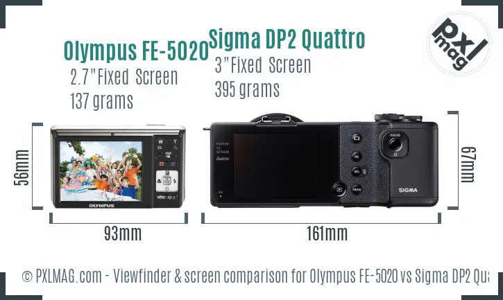 Olympus FE-5020 vs Sigma DP2 Quattro Screen and Viewfinder comparison