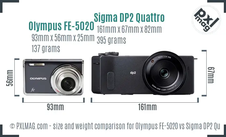 Olympus FE-5020 vs Sigma DP2 Quattro size comparison Olympus FE-5020 vs Sigma DP2 Quattro size comparison