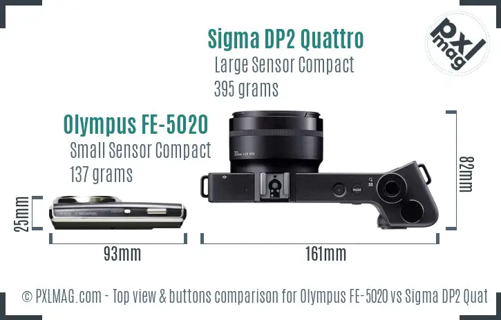 Olympus FE-5020 vs Sigma DP2 Quattro top view buttons comparison