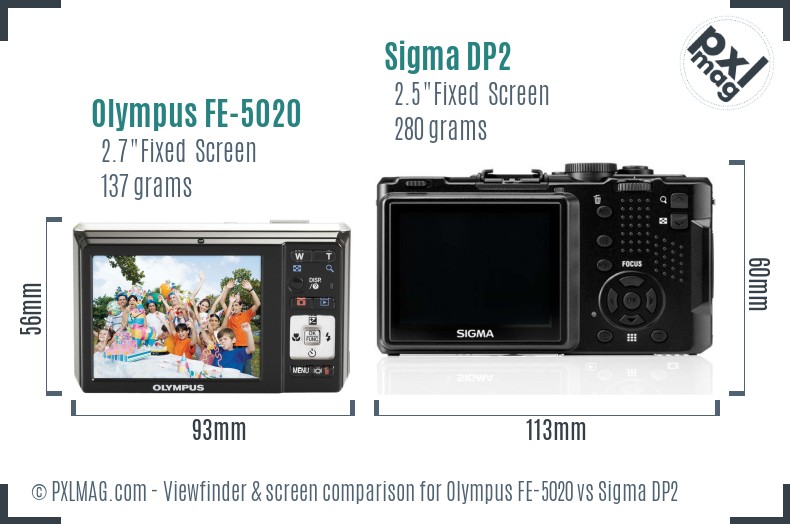 Olympus FE-5020 vs Sigma DP2 Screen and Viewfinder comparison