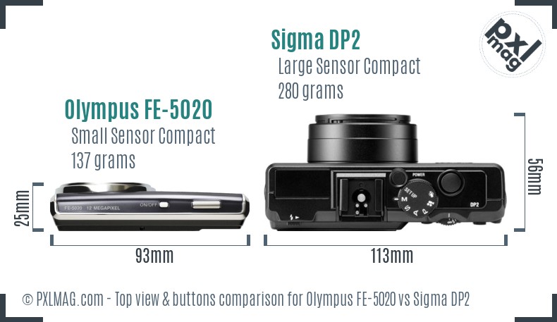 Olympus FE-5020 vs Sigma DP2 top view buttons comparison