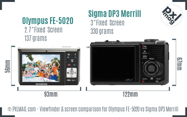 Olympus FE-5020 vs Sigma DP3 Merrill Screen and Viewfinder comparison