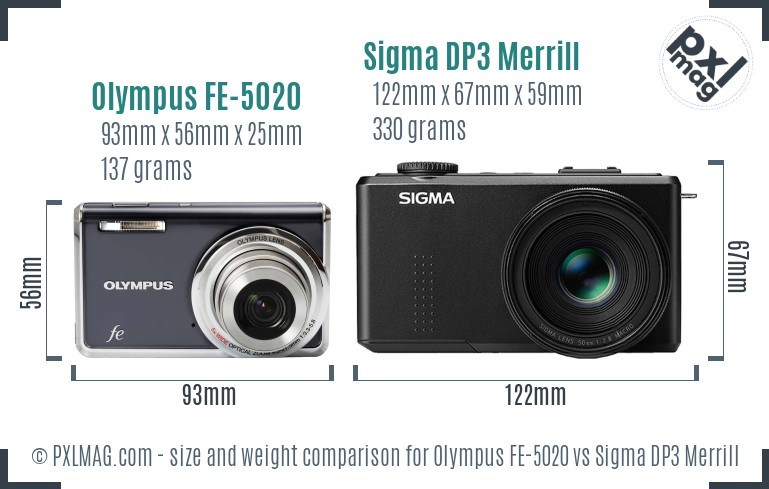 Olympus FE-5020 vs Sigma DP3 Merrill size comparison