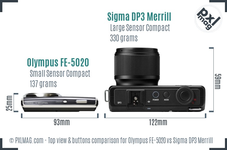 Olympus FE-5020 vs Sigma DP3 Merrill top view buttons comparison