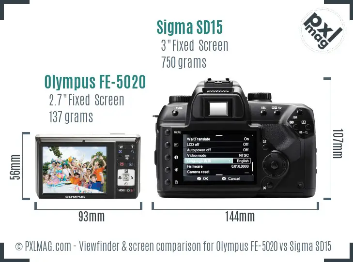 Olympus FE-5020 vs Sigma SD15 Screen and Viewfinder comparison