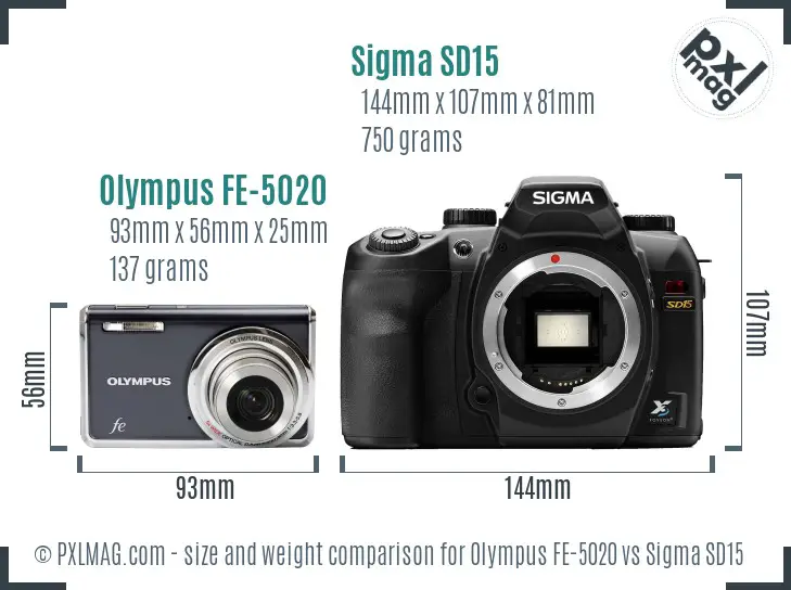Olympus FE-5020 vs Sigma SD15 size comparison