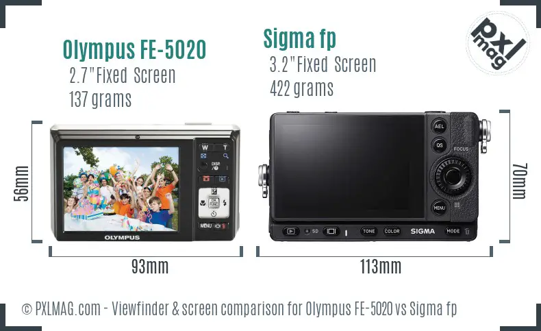 Olympus FE-5020 vs Sigma fp Screen and Viewfinder comparison