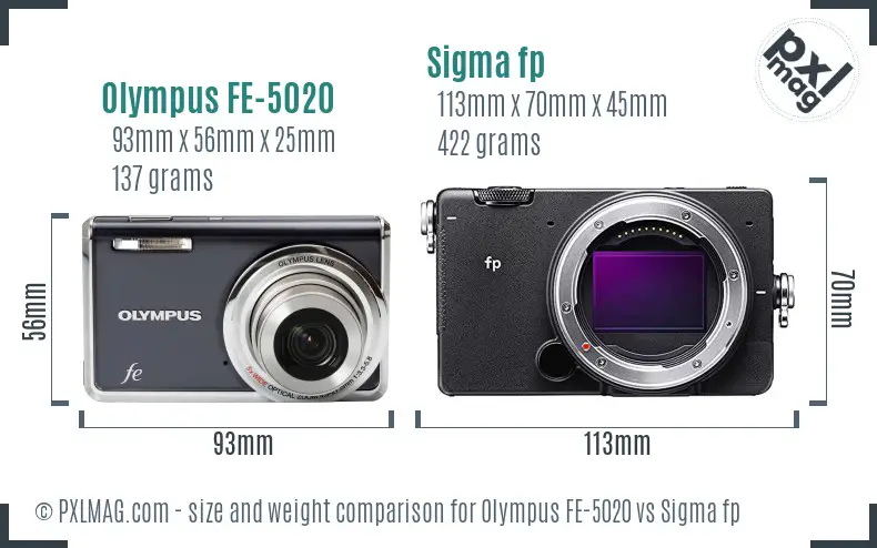Olympus FE-5020 vs Sigma fp size comparison