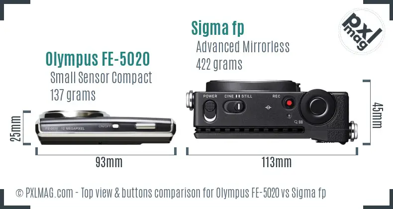 Olympus FE-5020 vs Sigma fp top view buttons comparison