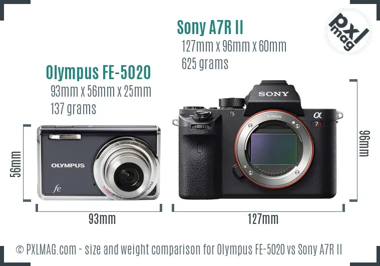 Olympus FE-5020 vs Sony A7R II size comparison Olympus FE-5020 vs Sony A7R II size comparison