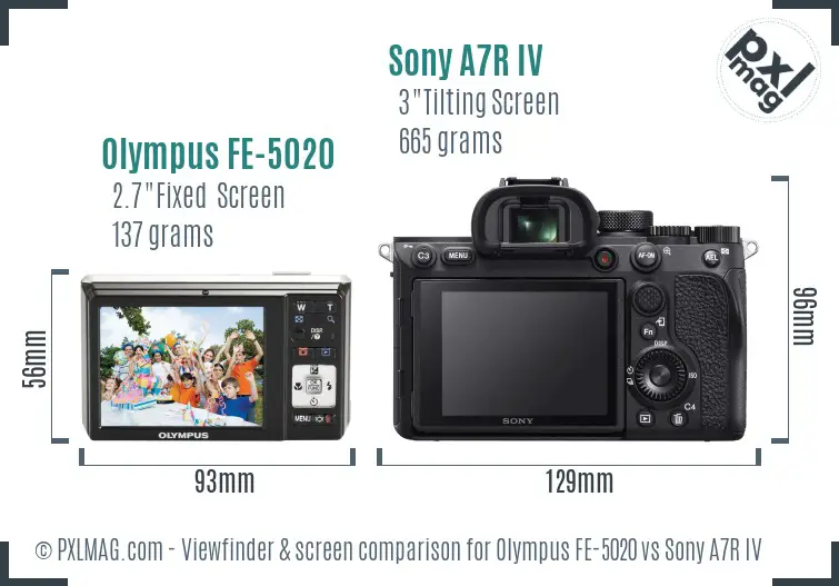 Olympus FE-5020 vs Sony A7R IV Screen and Viewfinder comparison