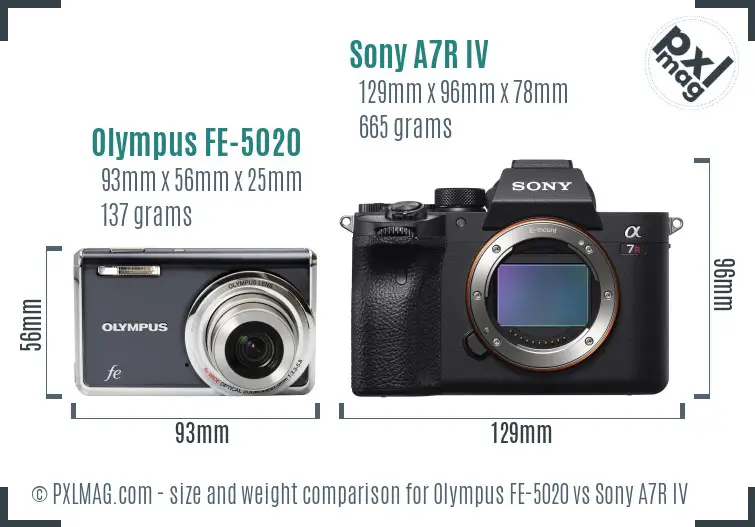 Olympus FE-5020 vs Sony A7R IV size comparison