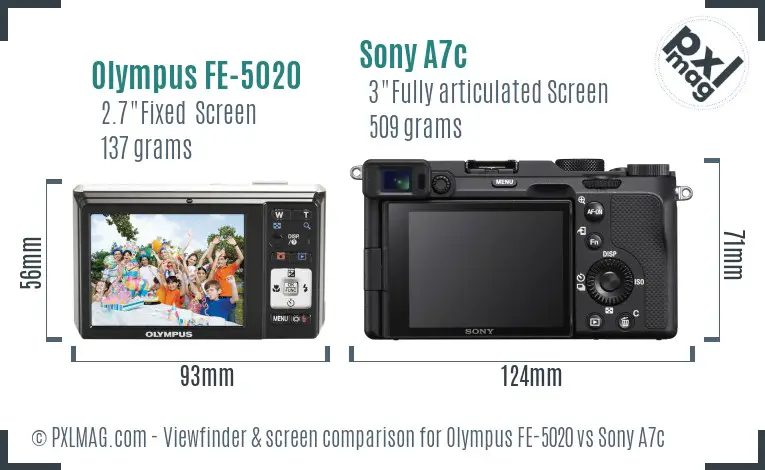 Olympus FE-5020 vs Sony A7c Screen and Viewfinder comparison