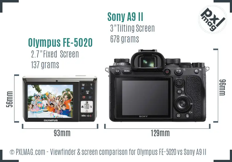 Olympus FE-5020 vs Sony A9 II Screen and Viewfinder comparison