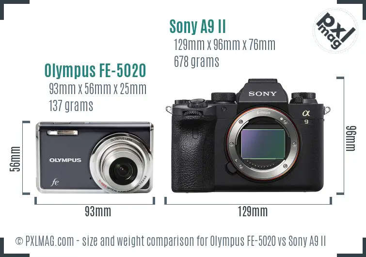 Olympus FE-5020 vs Sony A9 II size comparison