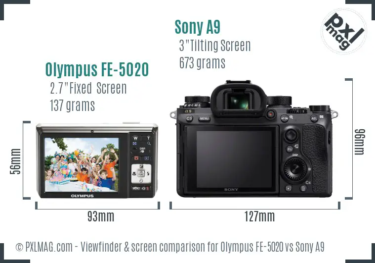 Olympus FE-5020 vs Sony A9 Screen and Viewfinder comparison
