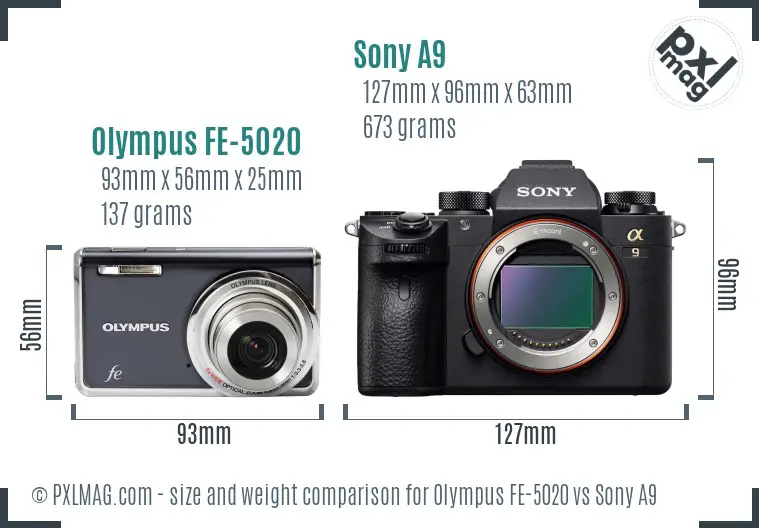 Olympus FE-5020 vs Sony A9 size comparison